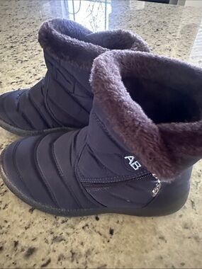 Ag Adriano Goldschmmied Quilted Dark Navy Winter Booties with Faux Fur Trim